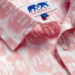 Unisex Linen Long Sleeve Shirt - Elephants of India Pink Print Close-up.