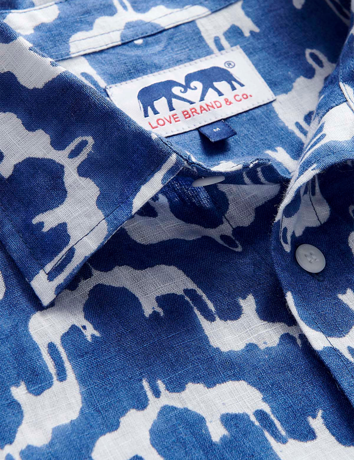 Unisex linen long sleeve shirt in blue with elephant palace print by Love Brand & Co.