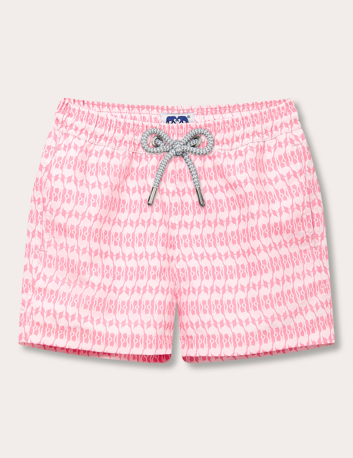 Boys Camel Mirage Pink Staniel Swim Shorts featuring a unique mirage-inspired design with pink camel patterns, reflecting UAE's environmental efforts.