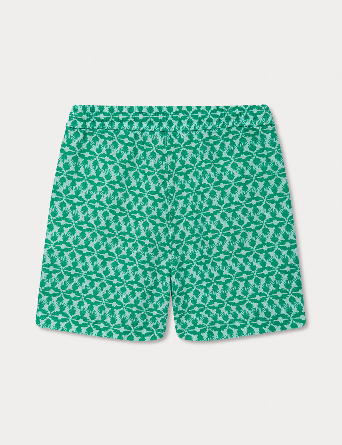 Boys Palm Eagle Joulter Shorts featuring a green and white tropical palm and eagle design, crafted from breathable linen.