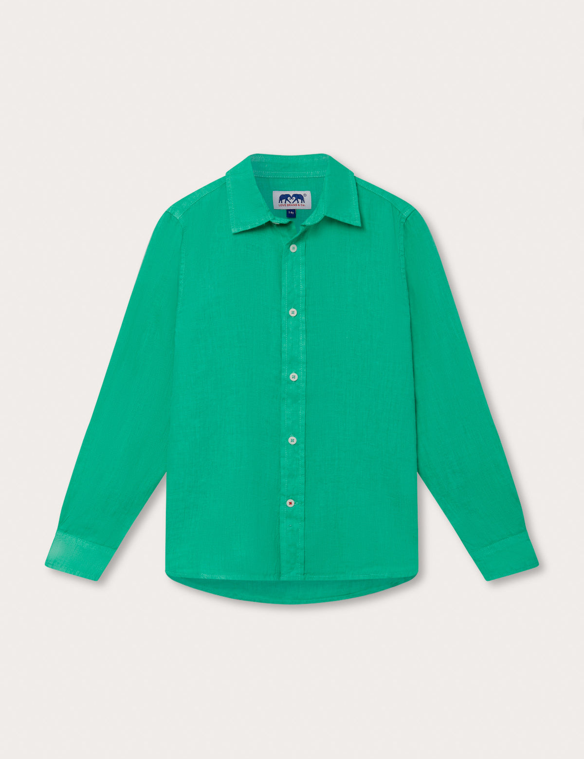 Boys Sicilian Green Abaco Linen Shirt, long-sleeved, lightweight linen fabric.