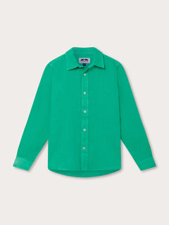 Boys Sicilian Green Abaco Linen Shirt, long-sleeved, lightweight linen fabric.