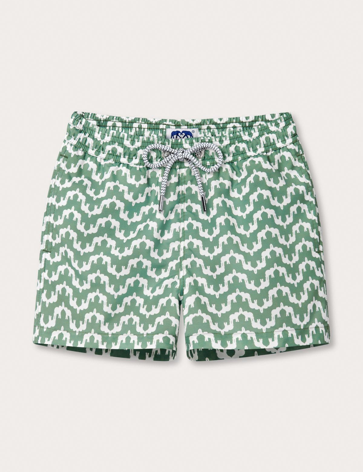 Boys Elephant Palace Green Staniel Swim Shorts with elephant palace design in riviera green.