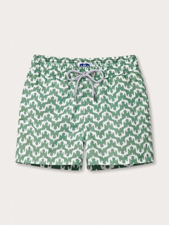 Boys Elephant Palace Green Staniel Swim Shorts with elephant palace design in riviera green.