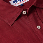 Burgundy Abaco men's Linen Shirt with Label Detail and White Buttons