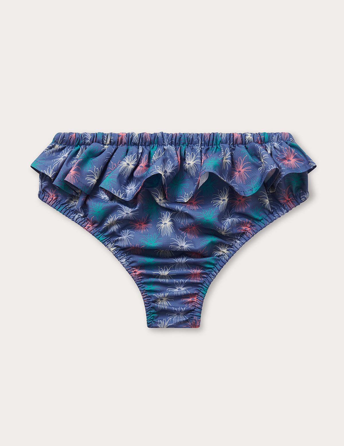 Girls Dont be Anemone Calabash Baby Bottoms with colorful sea anemone print and ruffled waistband detail