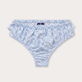 Sky blue baby bottoms with Elephant Palace print and ruffle detailing.