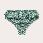 Green baby bottoms featuring a white wave pattern with elephants, made of 100% recycled quick-dry fabric.