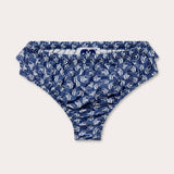 Girls Go With the Flow Calabash Baby Bottoms with Moorish Idol fish print on dark blue recycled fabric.