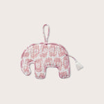 Block-printed cotton elephant hanging charm in pink and white pattern from the "Elephants of India" decoration set.