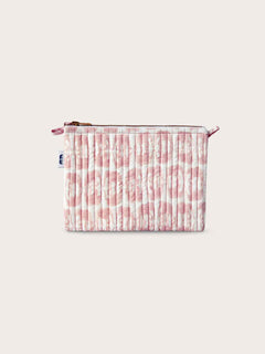 Quilted clutch bag featuring pink 'Elephants of India' block-print cotton.