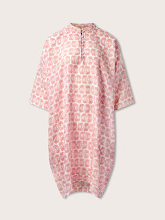 Linen Poncho featuring 'Elephants of India' print in pink, crafted from 100% premium Belgian linen.