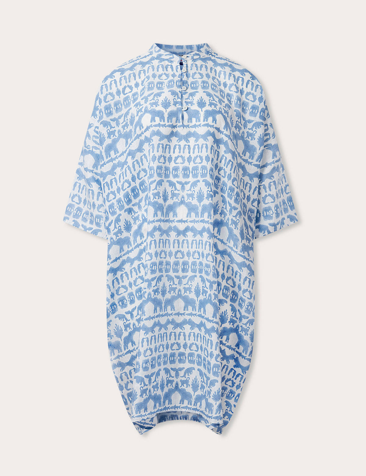 Linen Poncho with Coexist print, featuring Indian jungle animals in sky blue on premium Belgian linen.