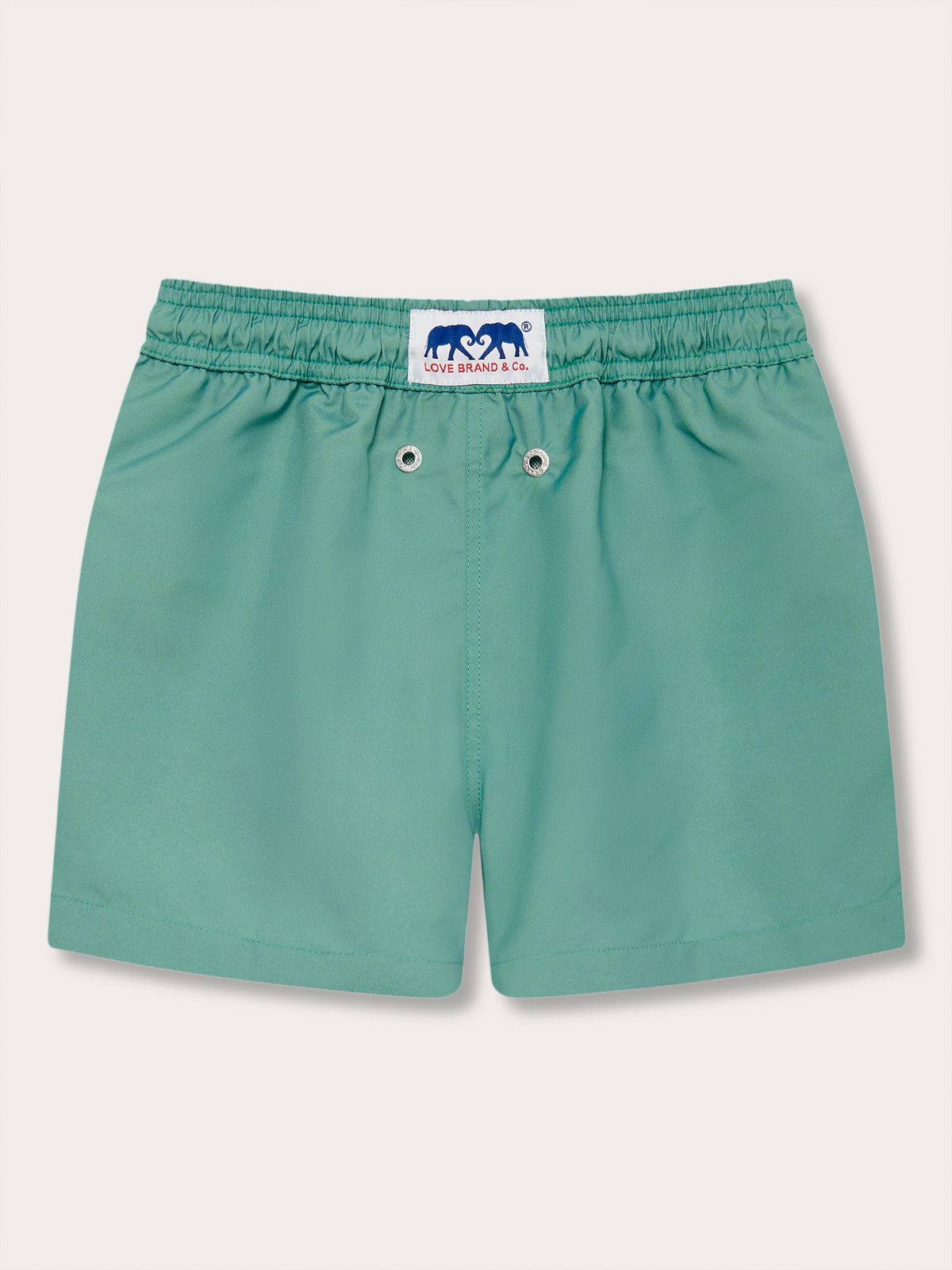 Boys Riviera Green Staniel Swim Shorts made from 100% recycled materials with quick-dry fabric.