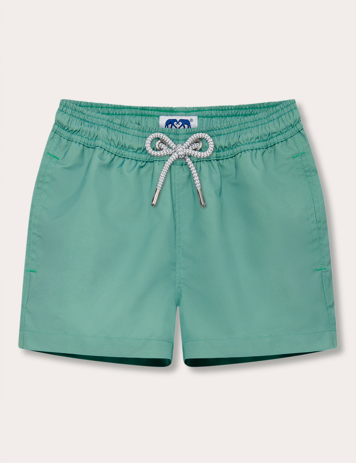 Boys Riviera Green Staniel Swim Shorts made from recycled materials with quick-dry fabric.