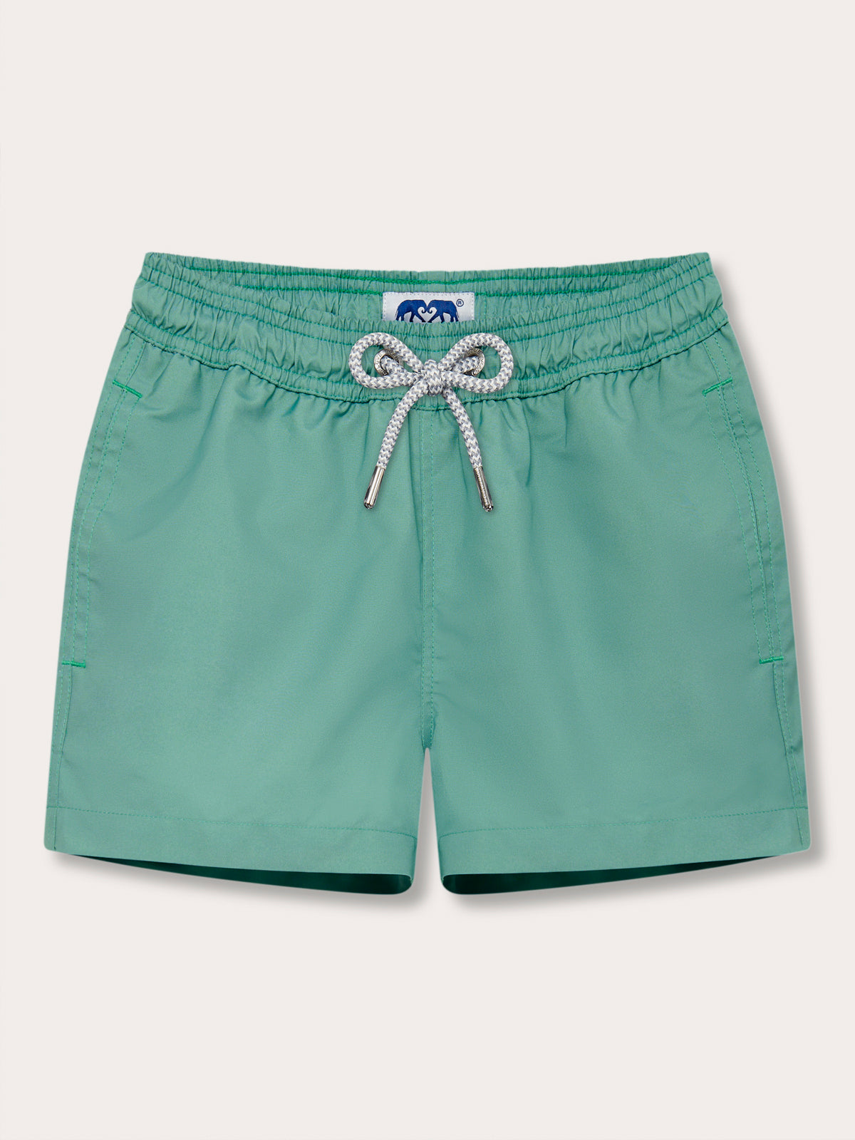 Boys Riviera Green Staniel Swim Shorts made from recycled materials with quick-dry fabric.