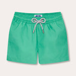 Boys Sicilian Green Staniel Swim Shorts made from quick-drying, 100% recycled materials with a vibrant green hue.