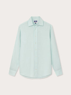 Men's Sea Air Abaco Linen Shirt in pastel hue, long-sleeved, breathable and lightweight for summer wear, displayed front-facing.