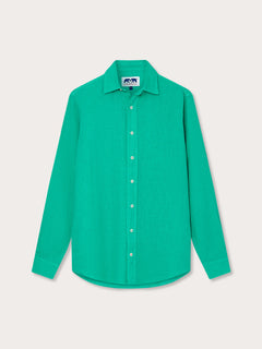 Men's Sicilian Green Abaco Linen Shirt with long sleeves and button-up front. Old money shirts crafted from 100% linen.