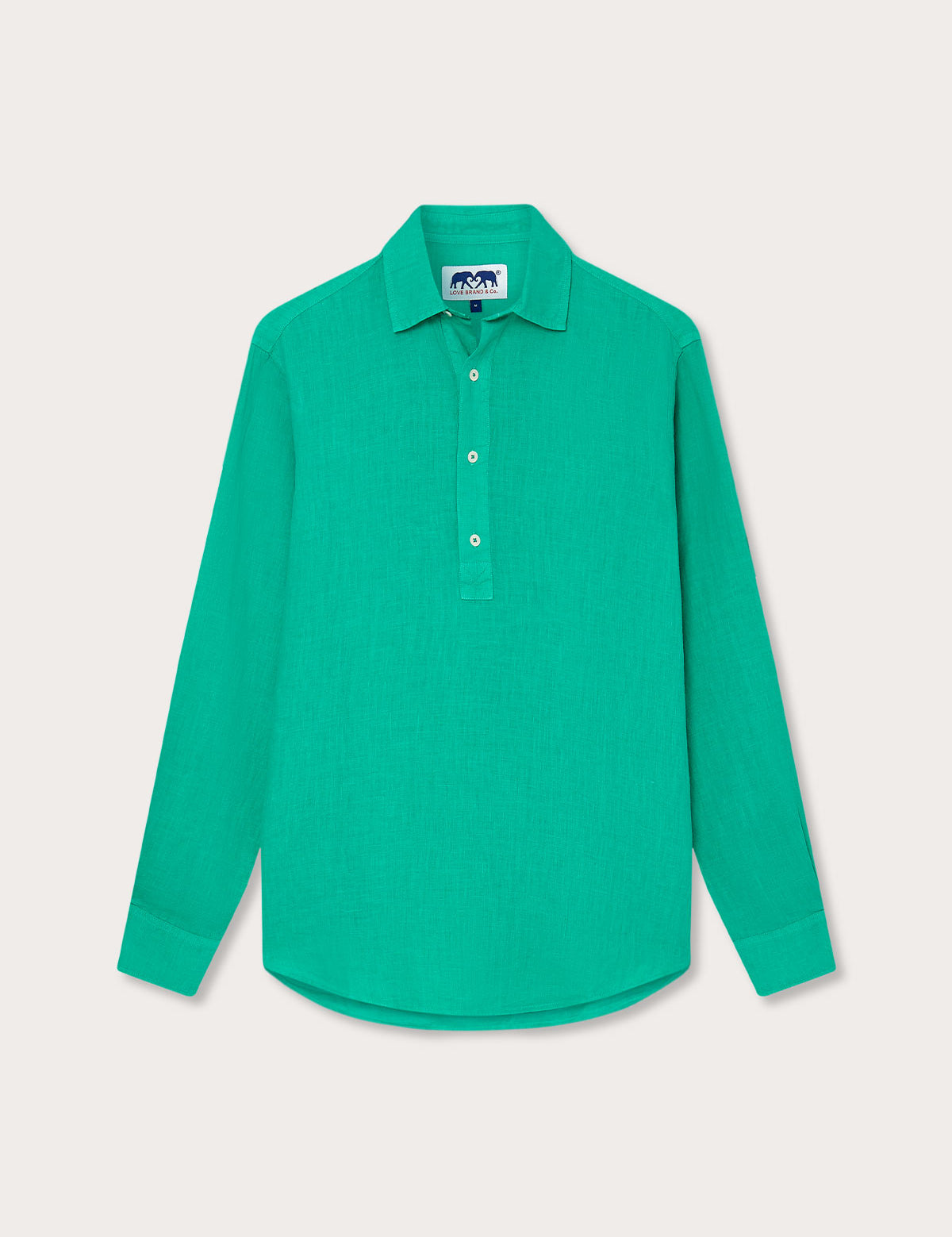 Men's Sicilian Green Hoffman Linen Shirt - Long-sleeved, button-up shirt crafted from 100% linen in a vibrant green hue inspired by the waters of Sicily.