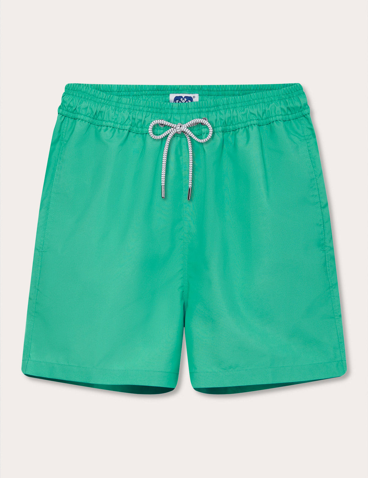 Men's Sicilian Green Staniel Swim Shorts made from 100% recycled, quick-drying material. Plain swim shorts featuring an adjustable waistband and vibrant green color inspired by Sicily's natural beauty.