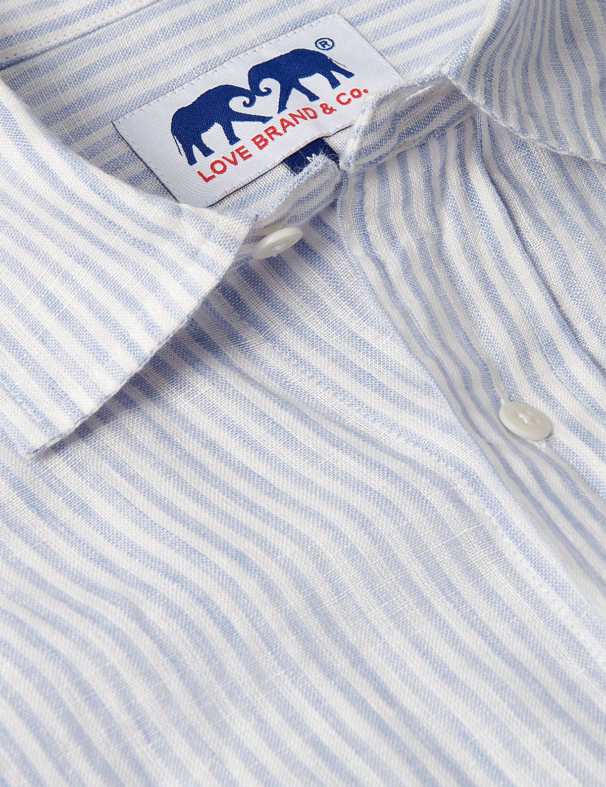 Men's Sky Lines Abaco Linen Shirt. mens linen shirt with blue and white striped detailing.