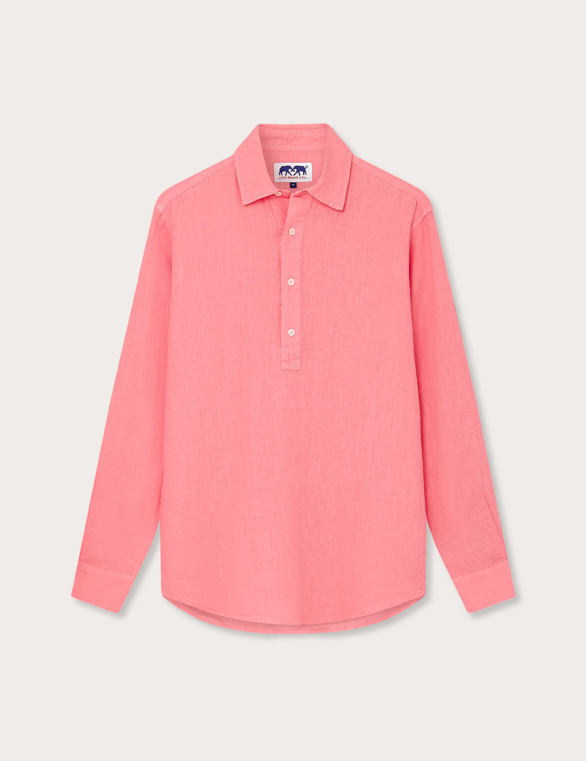 Men's Watermelon Hoffman Linen Shirt in vibrant pink-red hue with long sleeves and button placket.