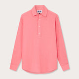 Men's Watermelon Hoffman Linen Shirt in vibrant pink-red hue with long sleeves and button placket.