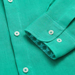 Men's Sicilian Green Maycock Linen Shirt with Buttoned Cuffs and Tropical Palm Leaves and Eagles Hidden Print.Old money shirts made from 100% linen.