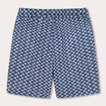 Men's Go With the Flow Joulter Linen Shorts featuring a unique Moorish Idol fish print on a deep blue base.