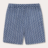 Men's Go With the Flow Joulter Linen Shorts featuring a unique Moorish Idol fish print on a deep blue base.