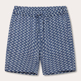 Men's Go With the Flow Joulter Linen Shorts with Moorish Idol fish print on deep blue base.