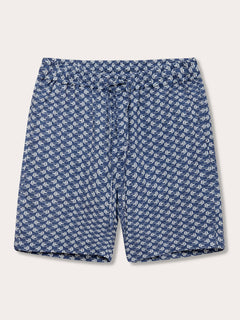 Men's Go With the Flow Joulter Linen Shorts with Moorish Idol fish print on deep blue base.