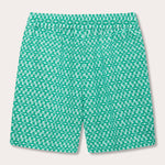 Men's Palm Eagle Joulter Linen Shorts in green with a unique pattern inspired by the Lesser Fish Eagle of India and tropical palms.