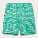 Men's Palm Eagle Joulter Linen Short in green with a tropical palm and bird-inspired pattern, featuring a drawstring waistband for comfort.