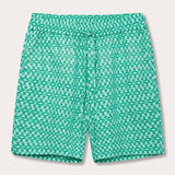 Men's Palm Eagle Joulter Linen Short in green with a tropical palm and bird-inspired pattern, featuring a drawstring waistband for comfort.