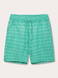 Men's Palm Eagle Joulter Linen Short in green with a tropical palm and bird-inspired pattern, featuring a drawstring waistband for comfort.