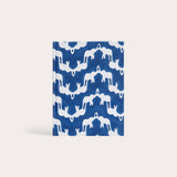 Block-printed notebook with blue and white 'Elephants of India' design on cotton hardcover.