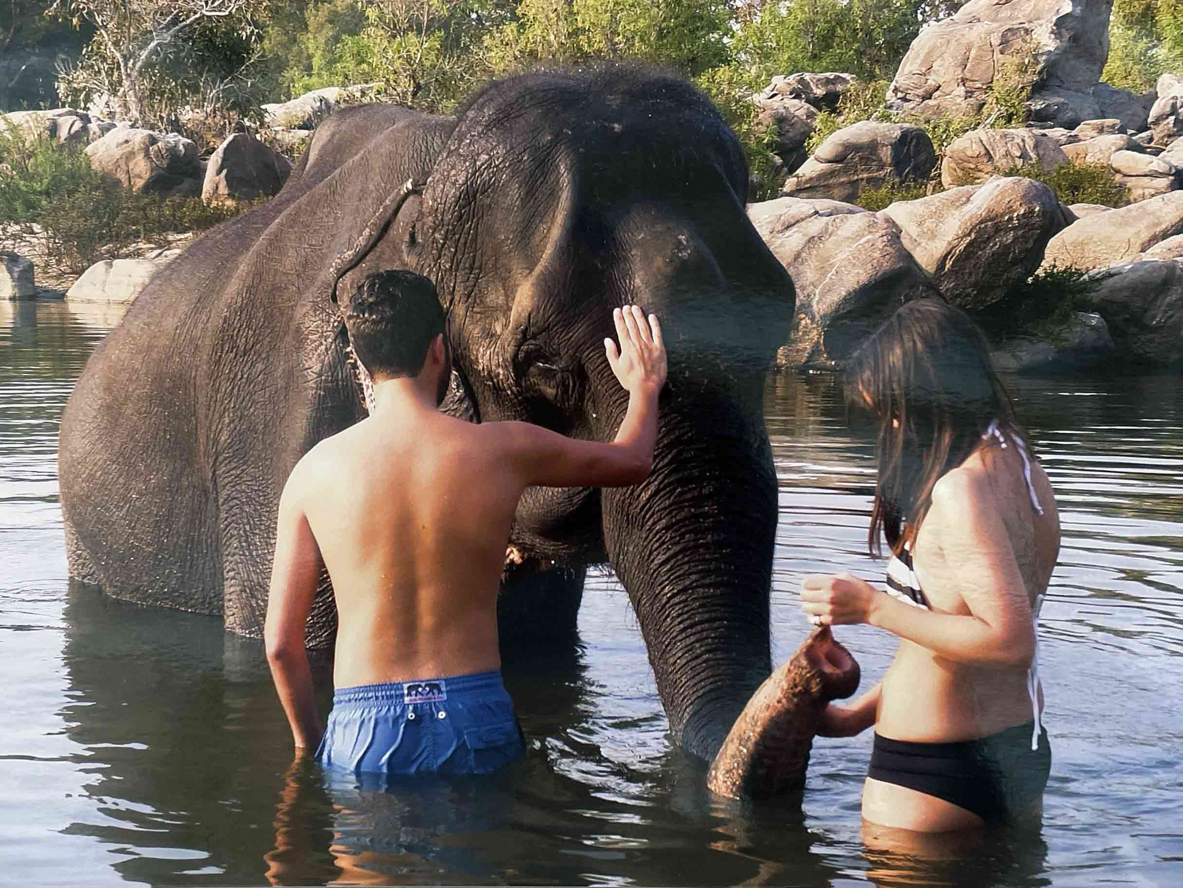 Oliver and Rose Tomalin with Tara the Elephant and Elephant Family in 2010