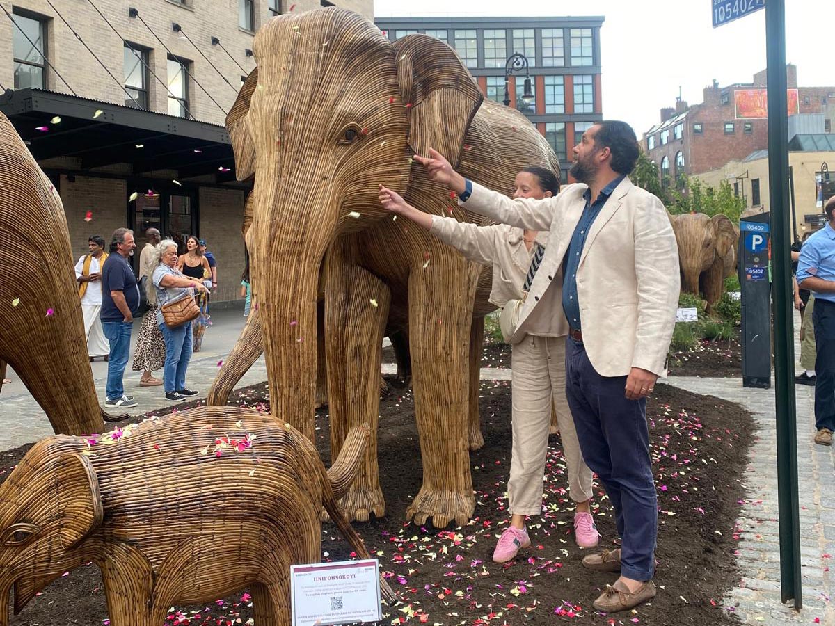 Love Brand & Co. founder Oliver and Rose Tomalin blessing The Great Elephant Migration statues