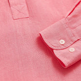 Men's Watermelon Hoffman Linen Shirt in vibrant pink-red hue with white buttons and detailed stitching.