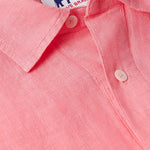 Watermelon Hoffman men's Linen Shirt with a vibrant pink-red hue, featuring a classic collar and button placket. Old money shirts made from breathable 100% linen material.