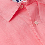 Watermelon Hoffman men's Linen Shirt with a vibrant pink-red hue, featuring a classic collar and button placket. Old money shirts made from breathable 100% linen material.