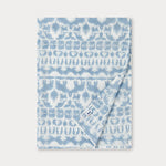 Sky blue Linen scarf with intricate block-prints of animals from the Indian jungles including elephants, tigers, and hornbills, crafted from 100% premium Belgian linen.