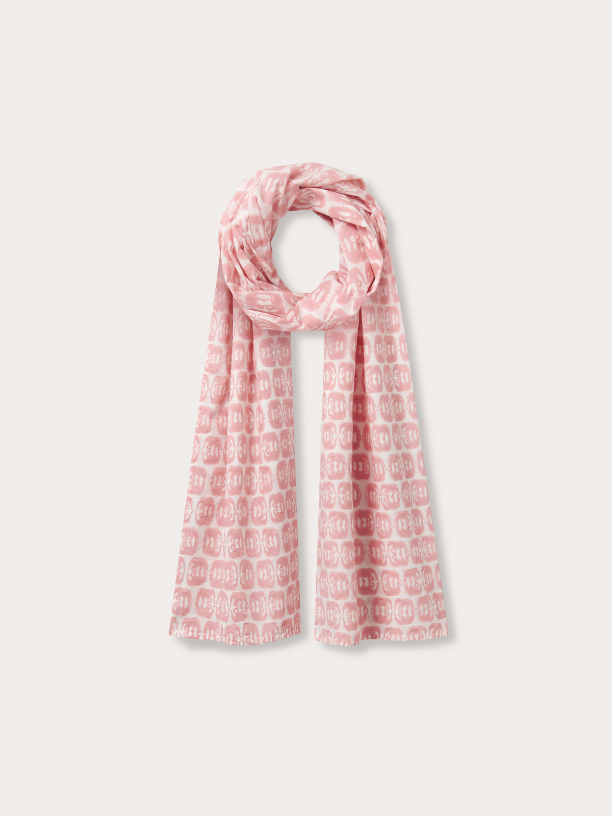 Yuma Linen Scarf featuring the 'Elephants of India' print, crafted from 100% premium Belgian linen in pink, showcasing mirrored Asian elephants creating a Star Anise design.